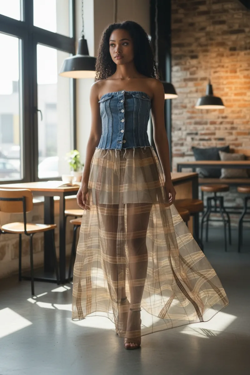 Denim Study No. 08, a one-of-one piece from the Denim collection, photographed on the model.