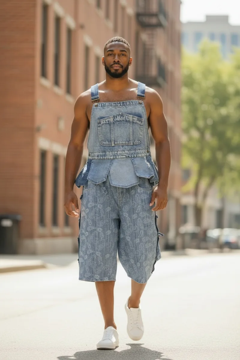 Denim Study No. 16, a one-of-one piece from the Denim collection, photographed on the model.