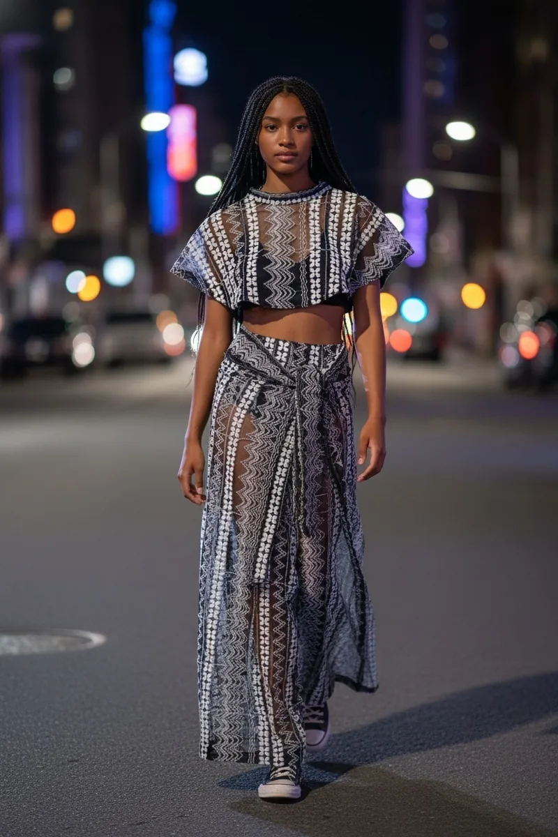 Resort Study No. 02, a one-of-one piece from the Luxury Resort Wear collection, photographed on the model.