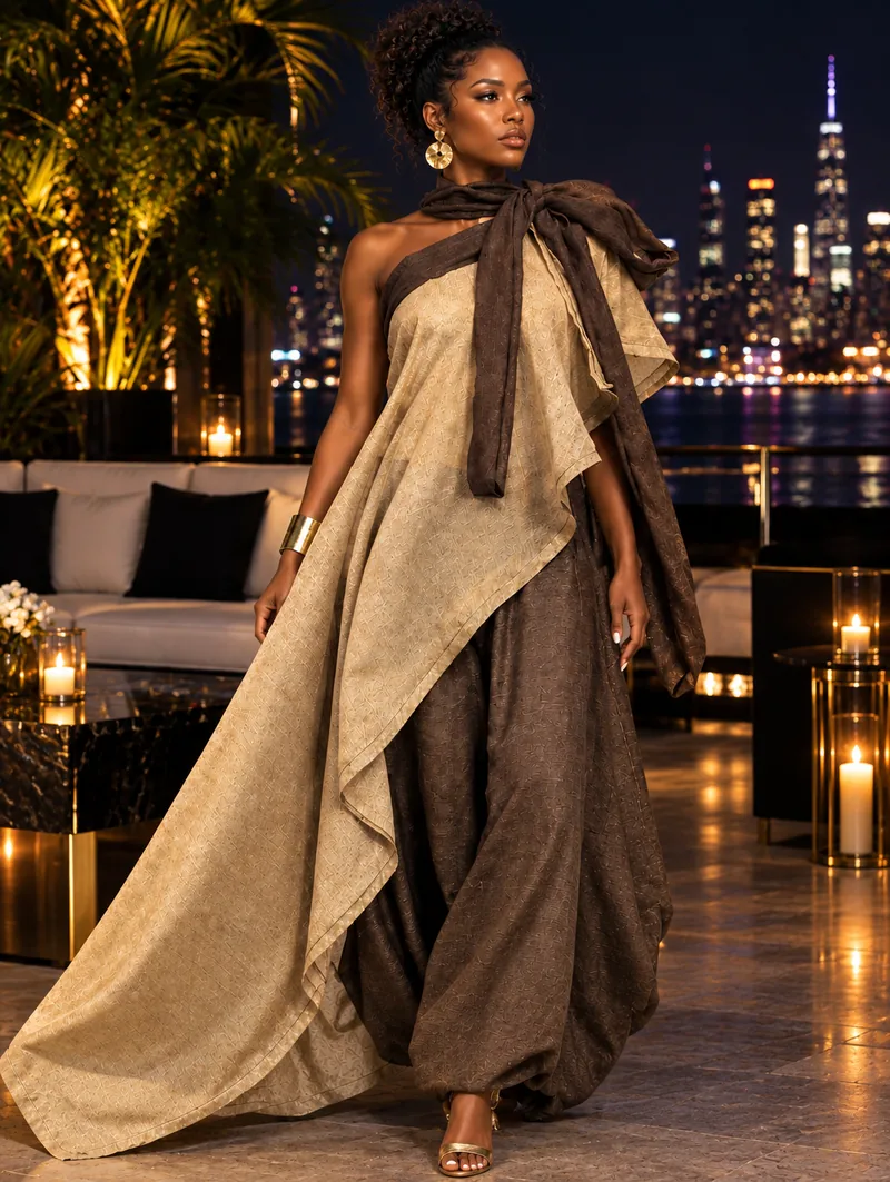 Resort Study No. 14, a one-of-one piece from the Luxury Resort Wear collection, photographed on the model.